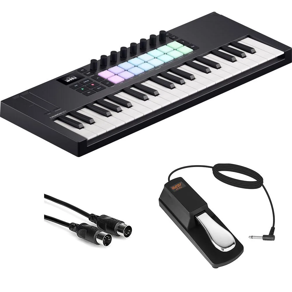 Novation Novation Launchkey Mini 37 MK4 Bundle with Auray FP-P1L Pedal and Hosa Mid-310 Cable — product photo
