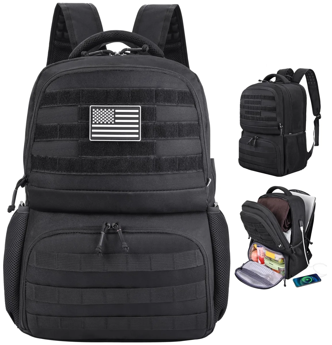 ARENTI ARENTI 2 in 1 Accessories Laptop Lunch Backpack 17 Inch Black — product photo