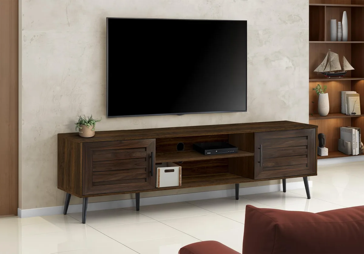 tuphen tuphen 72 Inch TV Stand Brown Laminate Black Legs Home Entertainment — product photo