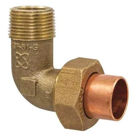 Bronze 90-degree union elbow with cup and MNPT ends