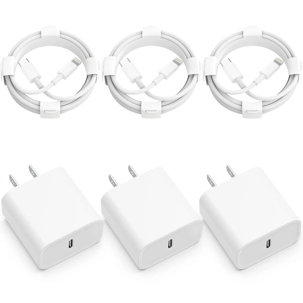 KEHIPI KEHIPI G06-PD1328A 3-pack 20W USB-C charger with 6ft cables — product photo
