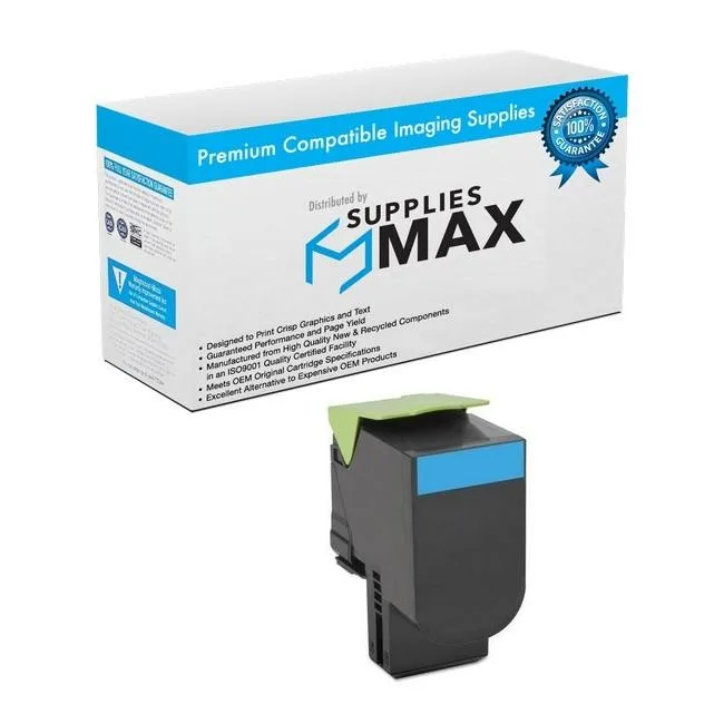 SuppliesMax SuppliesMax Cyan Toner Cartridge Lexmark 80C1SC0 2000 Pages — product photo