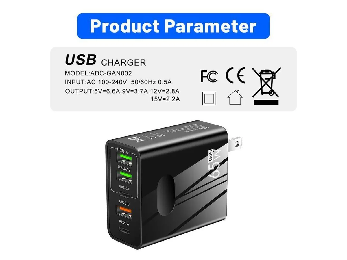 IXJYLCPC IXJYLCPC 65W 5-Port USB-C Wall Charger Black — product photo