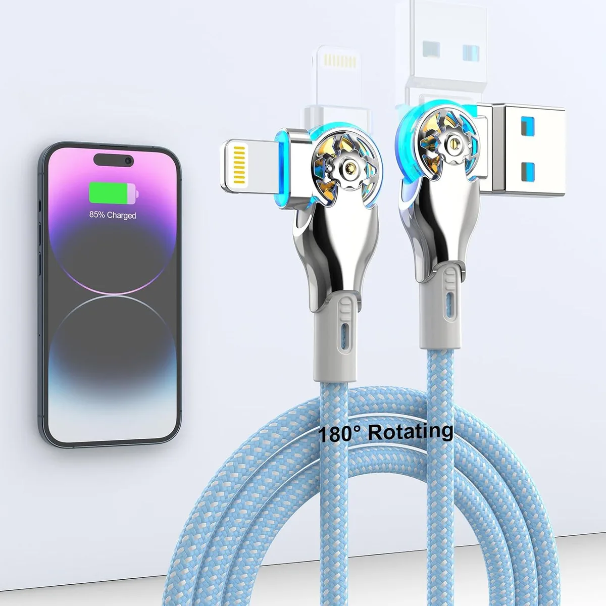 White Lightning cable with 90-degree rotating connectors, six-foot length