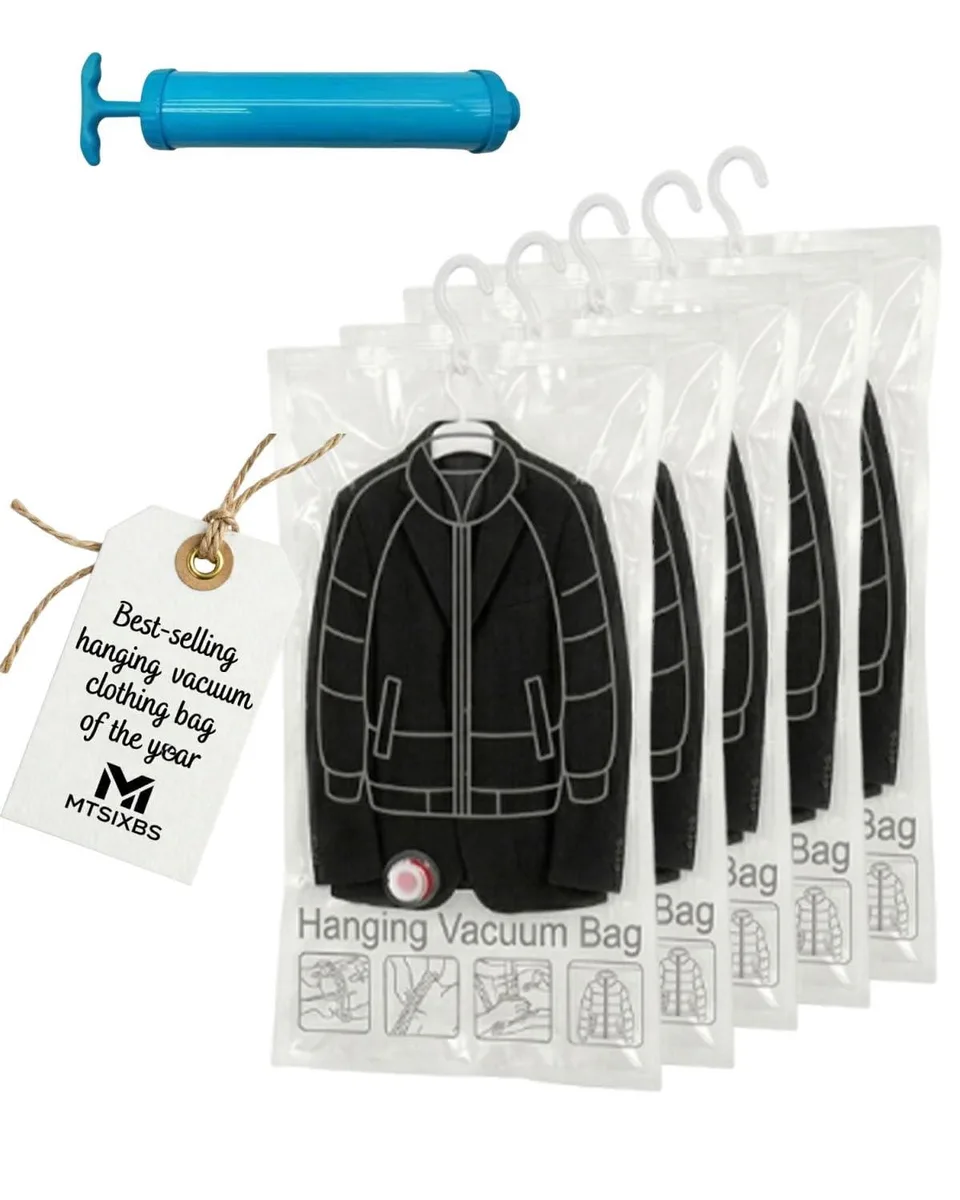  Hanging Vacuum Storage Bags 5 Pack 3 Sizes 70x90 70x110 70x130 cm — product photo