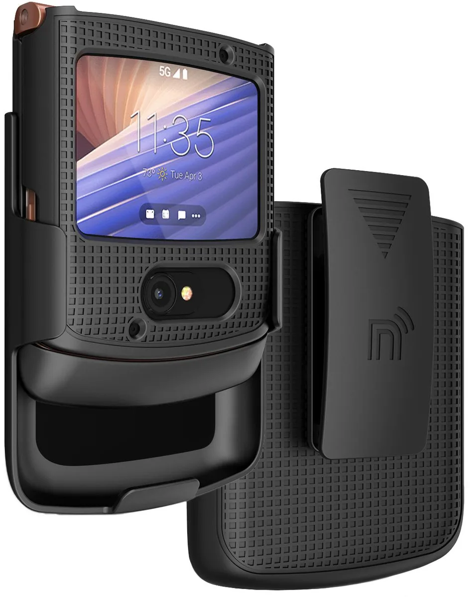 Nakedcellphone Nakedcellphone Grid Case + Belt Clip Holster Combo for Motorola RAZR 5G (2020) Black — product photo