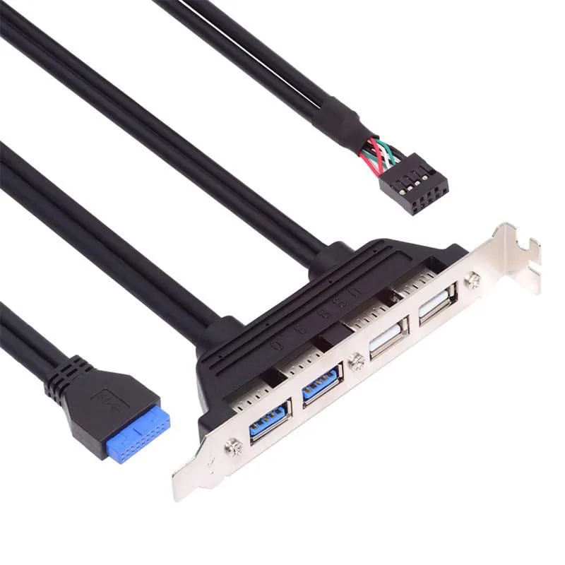 Fervit Fervit Internal 4 USB 2.0 3.0 Female Panel 9pin 19pin 20pin Baffle Cable PCI Bracket 50cm — product photo