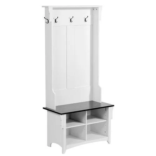 VEVOR VEVOR Hall Tree Entryway Bench 32" White/Black 4 Drawers 5 Hooks — product photo
