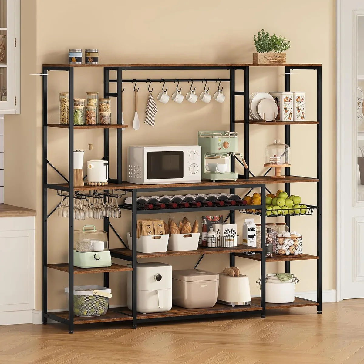 BFKK BFKK 62.4in Kitchen Storage Rack with Power Outlet Rustic Brown — product photo