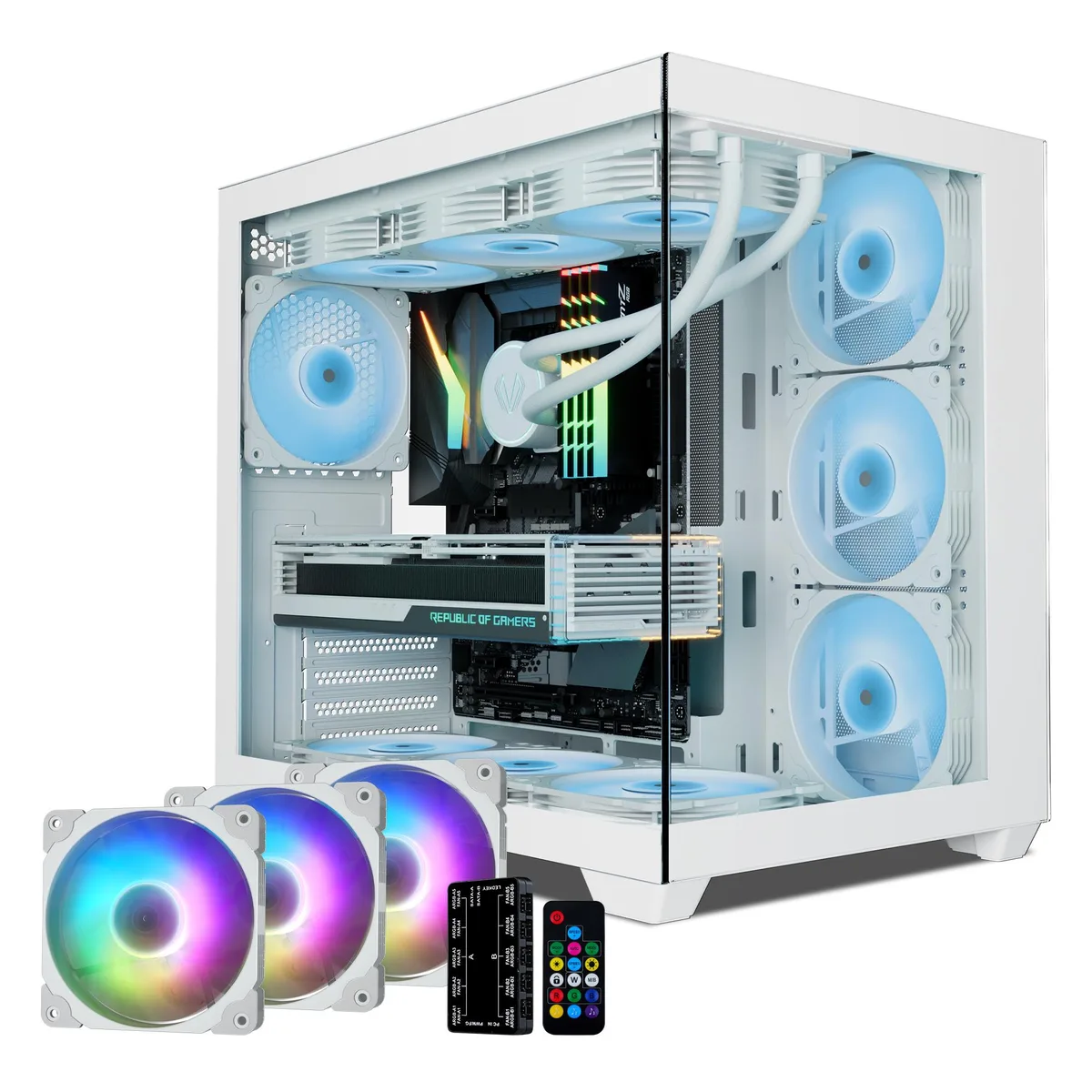 Vetroo Vetroo AL900 ATX PC Case 270° Glass 4 PWM FDB ARGB Fans White — product photo