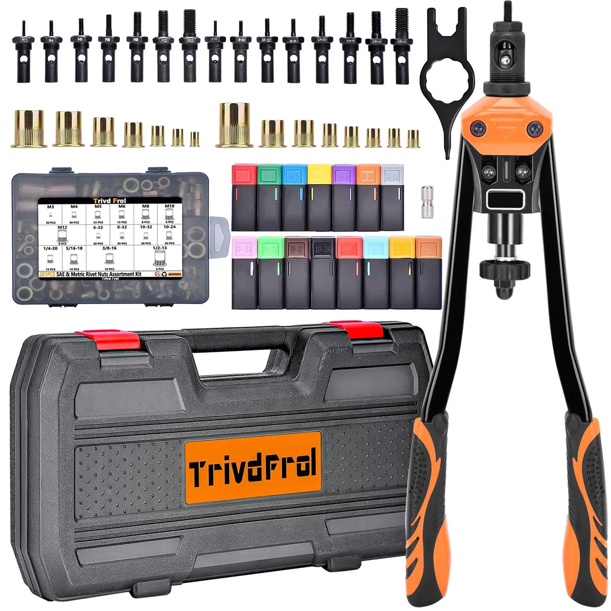 Trivd Frol 16" Rivet Nut Tool Kit 15 Mandrels 281Pcs — product photo