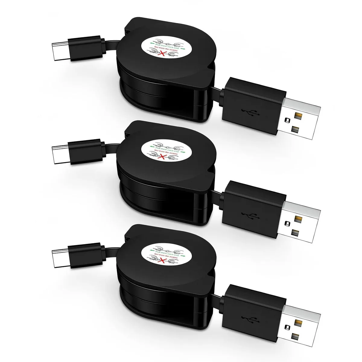lelisten lelisten Retractable USB-C to USB-A Cable 3.3ft 3-Pack — product photo