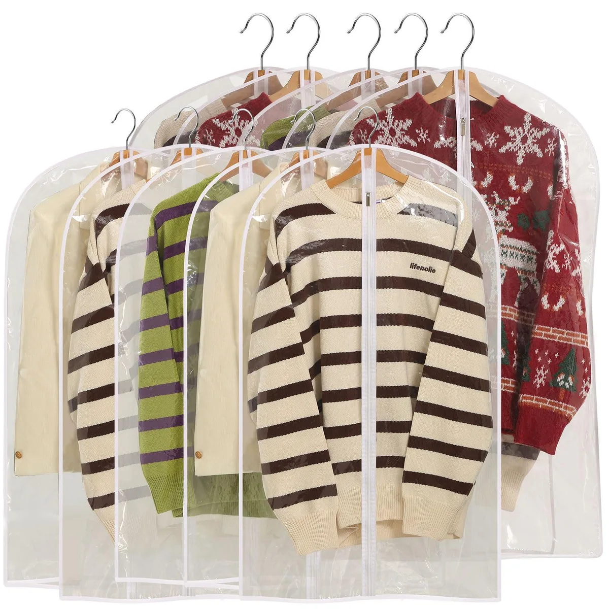 Ten clear beige polyethylene garment bags 24 by 40 inches