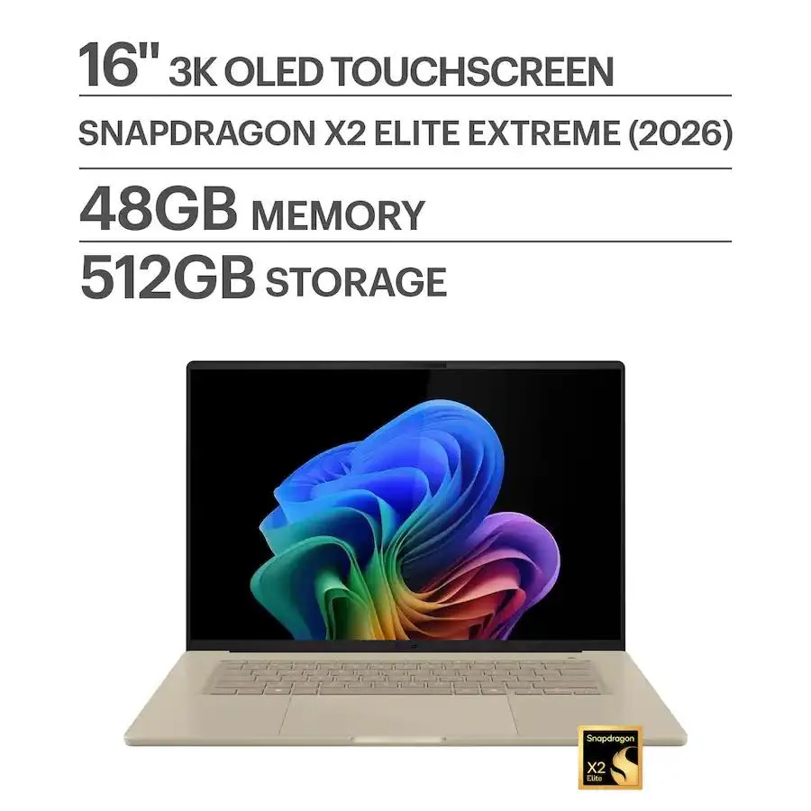 ASUS ASUS Zenbook A16 16" 3K OLED Touch Laptop Snapdragon X2 Elite Extreme (2026) 48GB 512GB Zabriskie Beige — product photo