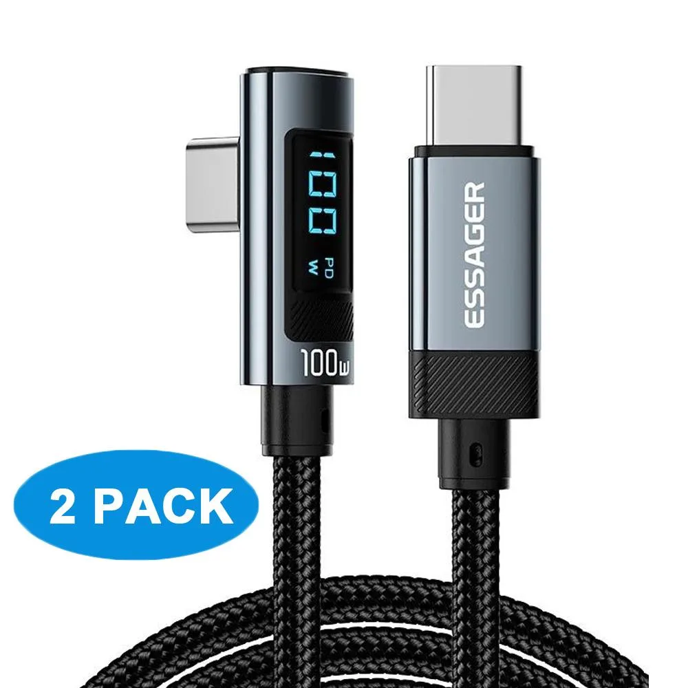 Jansicotek Jansicotek Essager HCL100W 100W USB-C Cable 2-Pack 6.6ft Right Angle LED Display — product photo