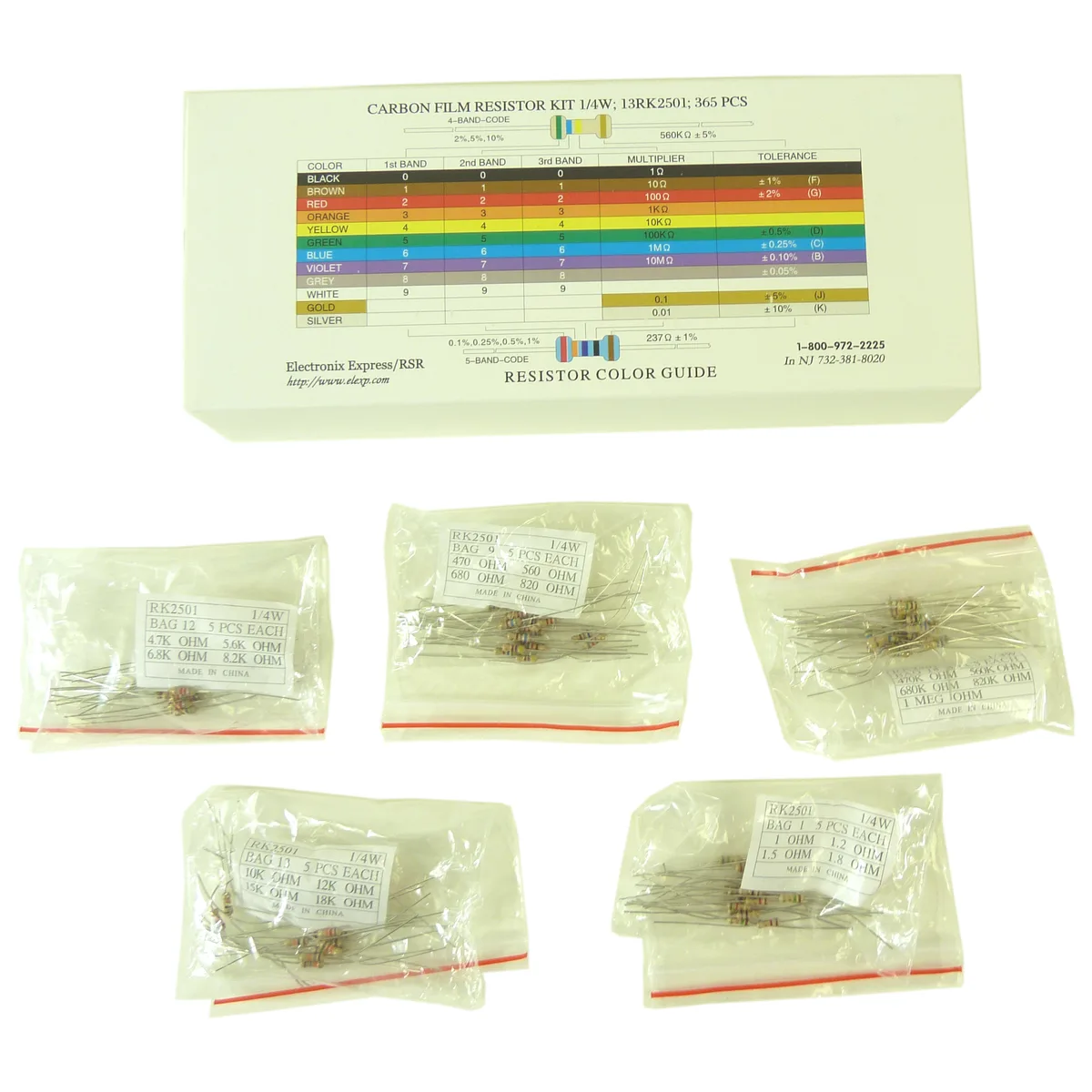 Electronix Express Electronix Express 365 Piece 1/4 Watt Resistor Kit passive component — product photo
