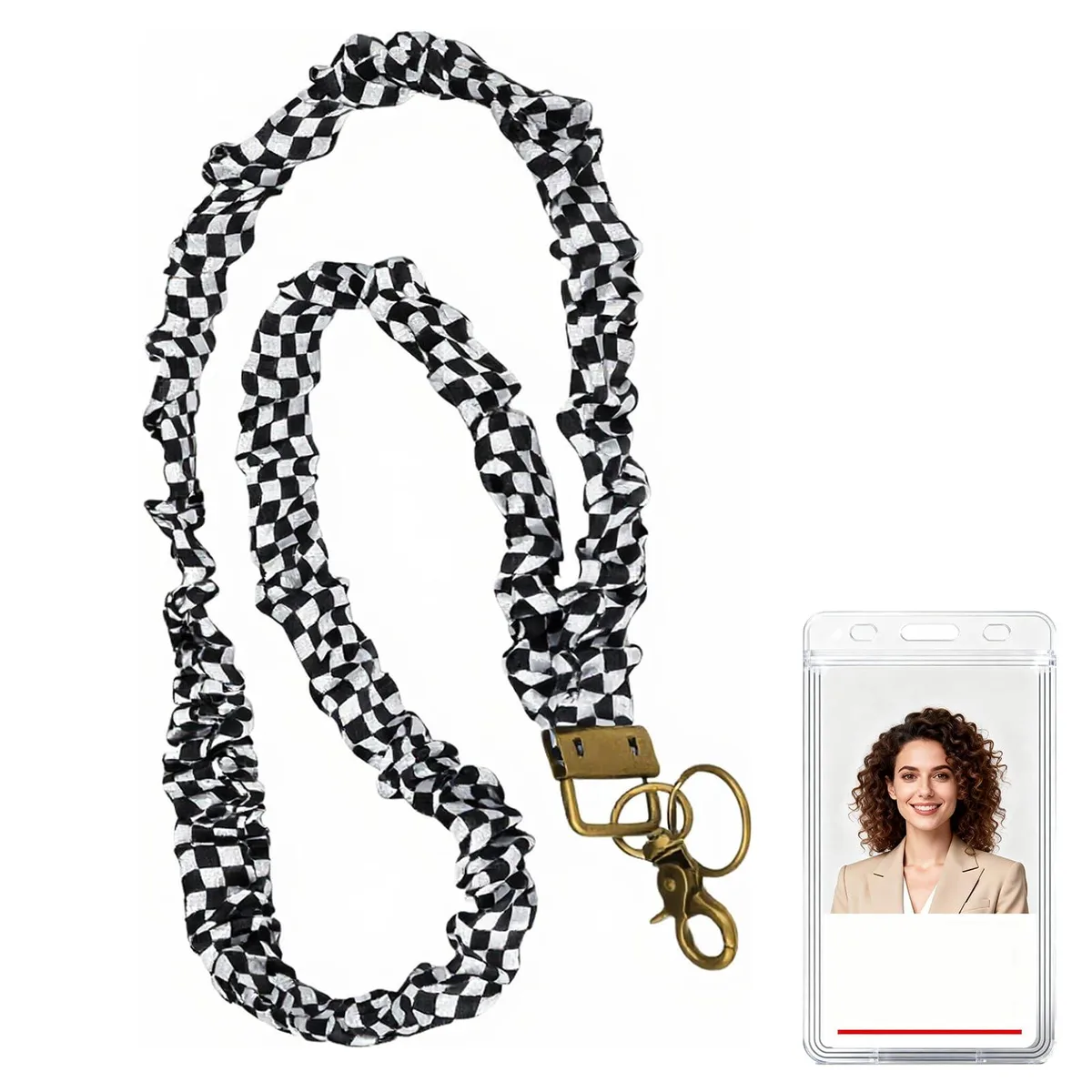  Ryetvok Stretchy Scrunchie Lanyard Black and White Plaid Small — product photo