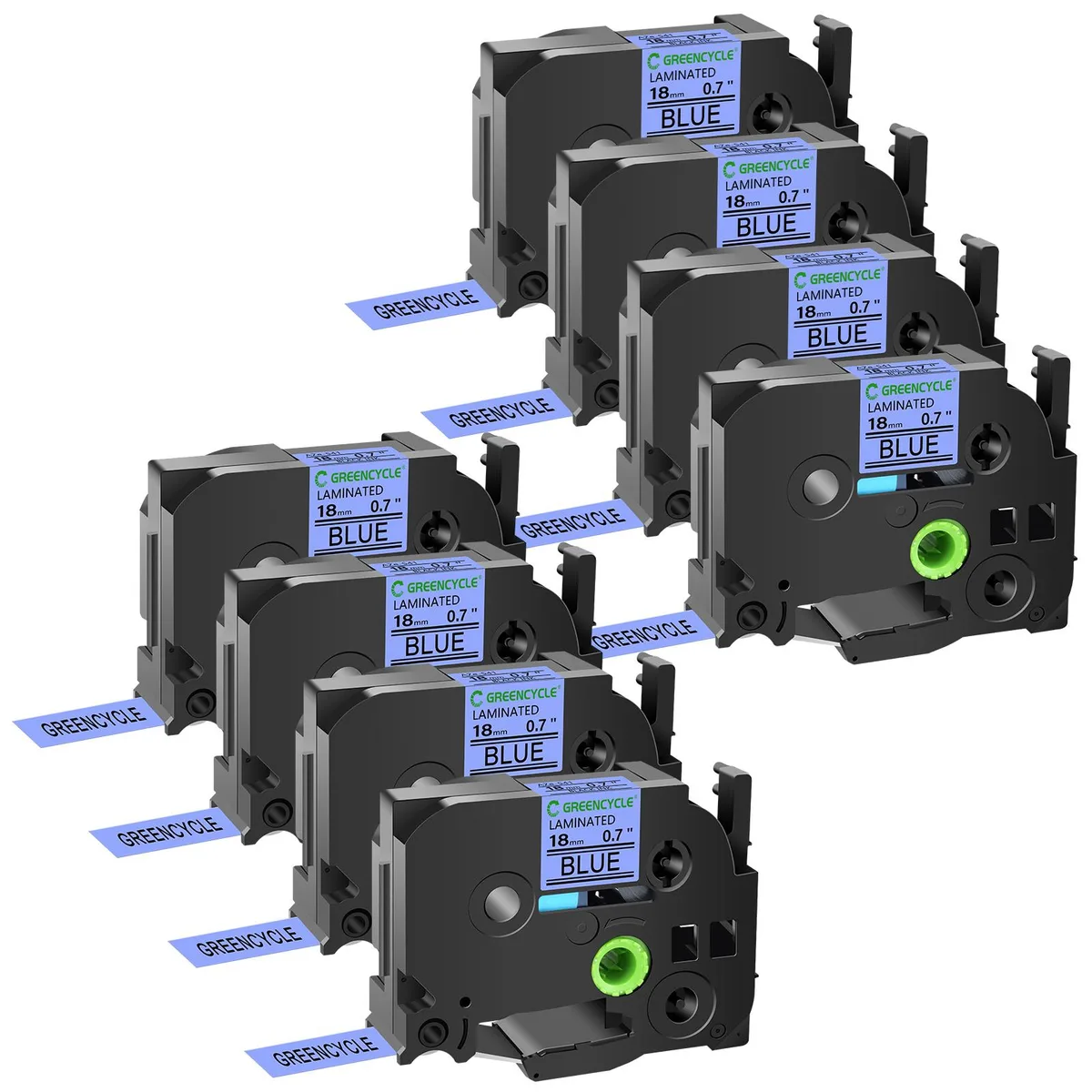 GREENCYCLE GREENCYCLE TZe-541 18mm Black on Blue Laminated Label Tape 8 Pack — product photo