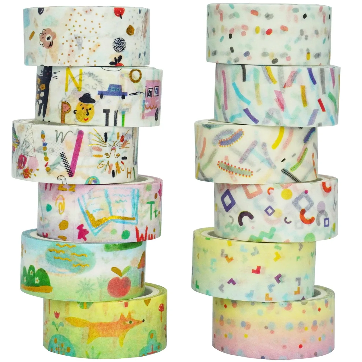 YUBX YUBX Washi Tape Set 12 Rolls 15 mm x 3 m Multi-Color — product photo