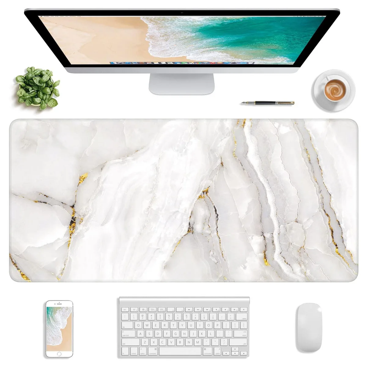 KEHIPI KEHIPI Extended Gaming Mouse Pad 30x14 inch White Marble — product photo