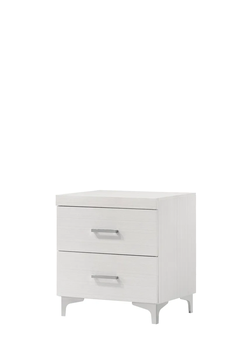 White nightstand with single drawer and metal glides