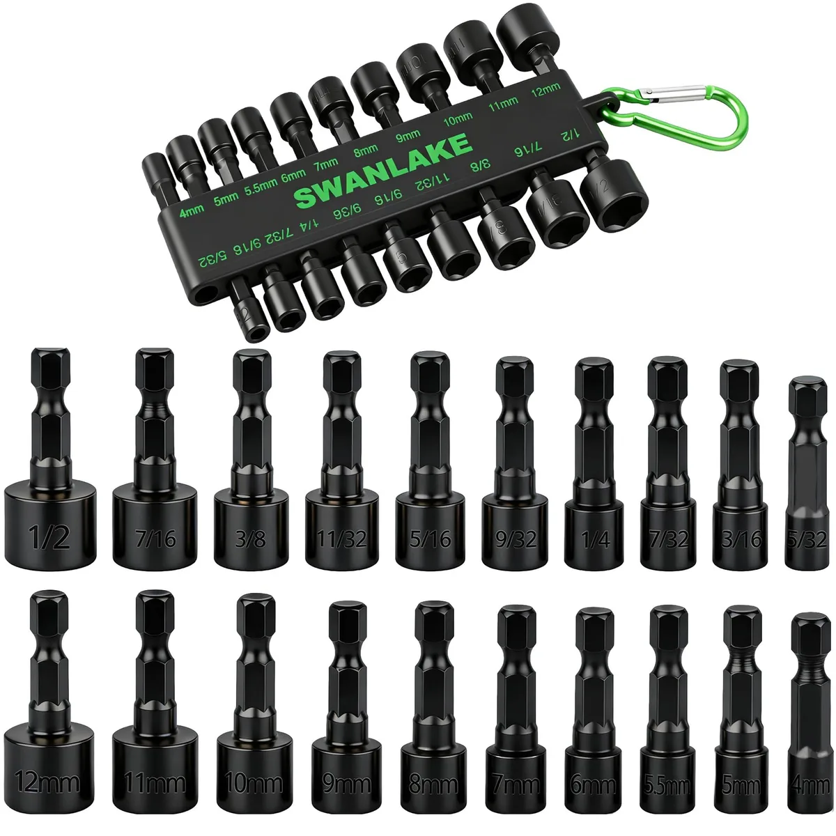 SWANLAKE GARDEN TOOLS 20PCS Non-magnetic 20-piece nut driver set 10 metric 10 SAE 1/4 hex — product photo