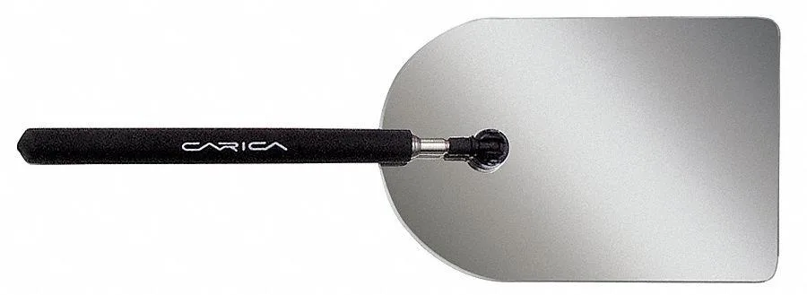 Telescoping rectangular inspection mirror with PVC handle and stainless steel shaft extended to 37 inches