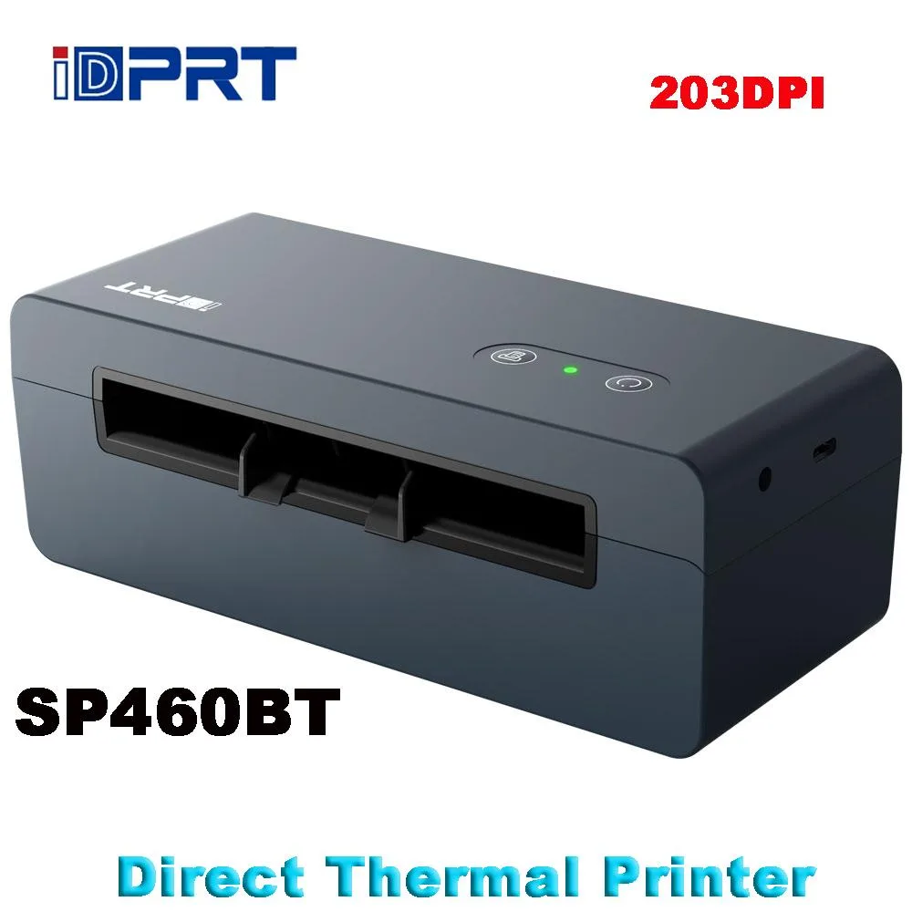 Compact white direct thermal barcode printer with blue accents