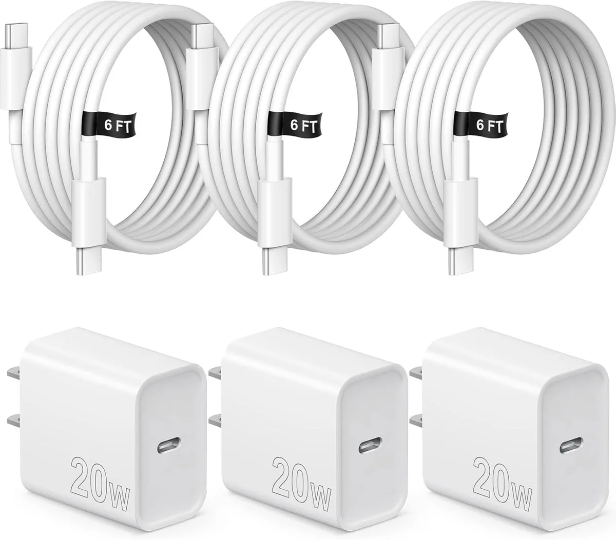 ONITOON ONITOON 20W USB-C Wall Charger 3-Pack with 6FT Cables — product photo