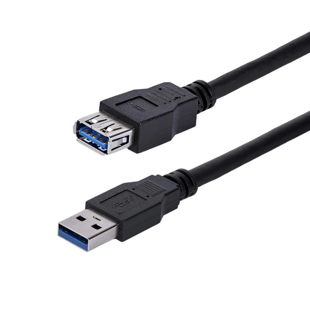 Black USB 3.0 extension cable with Type-A male and female connectors, one metre long
