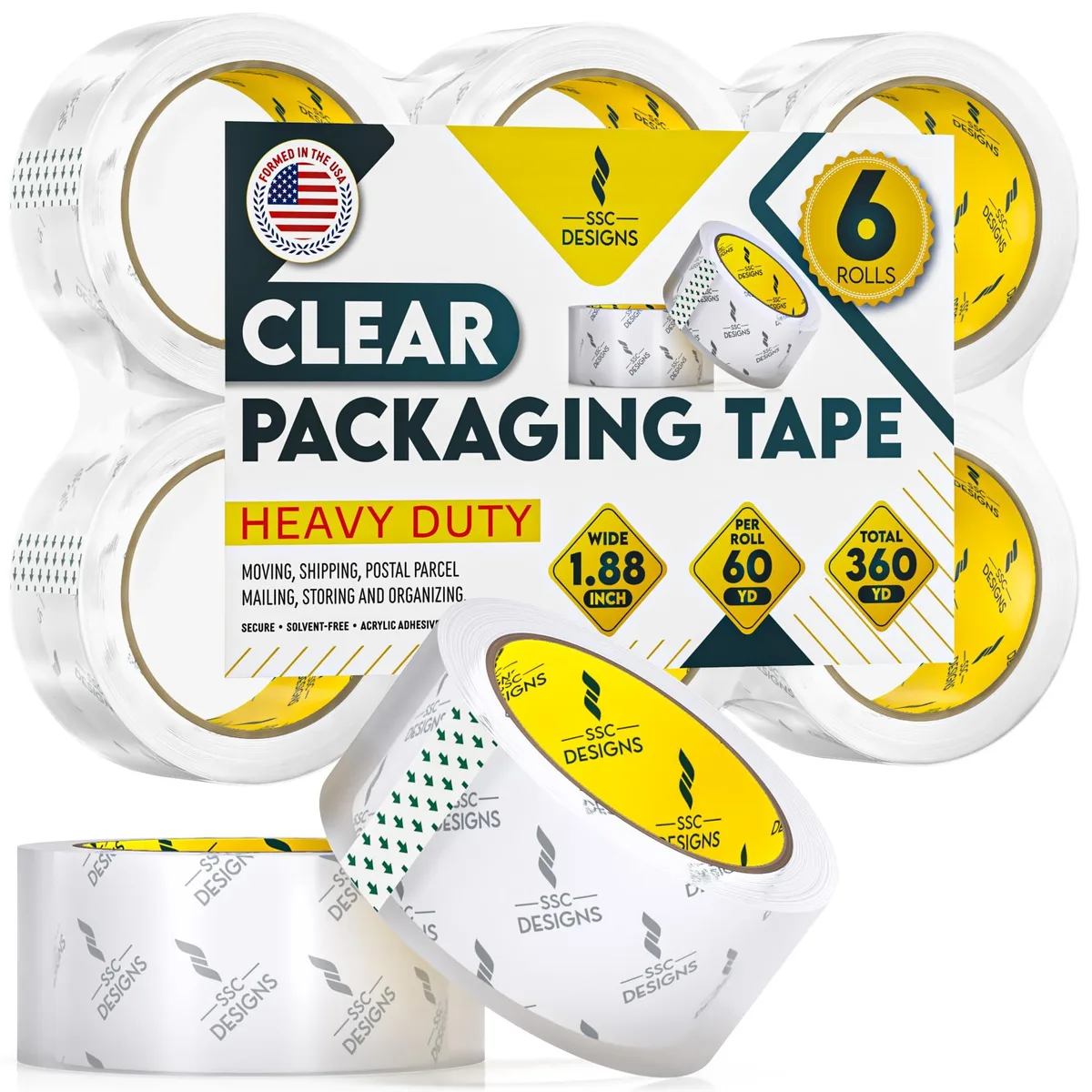  SSCDesigns SSCTube Clear Packing Tape 6 Rolls 60 Yds 1.88" 2.7 Mil — product photo