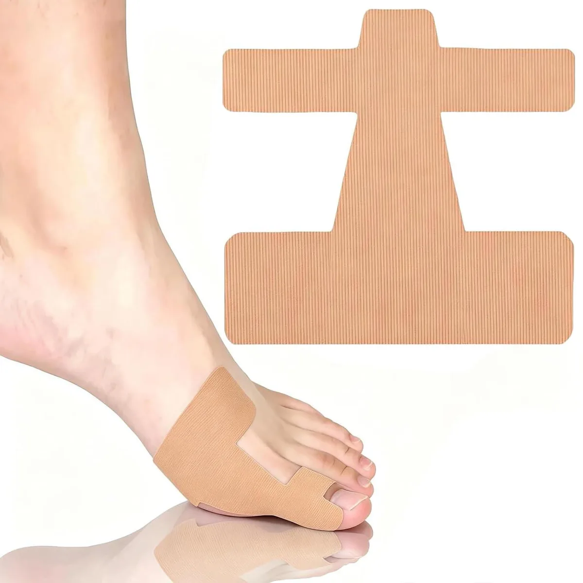 Forty pre-cut black kinesiology tape strips for bunion support