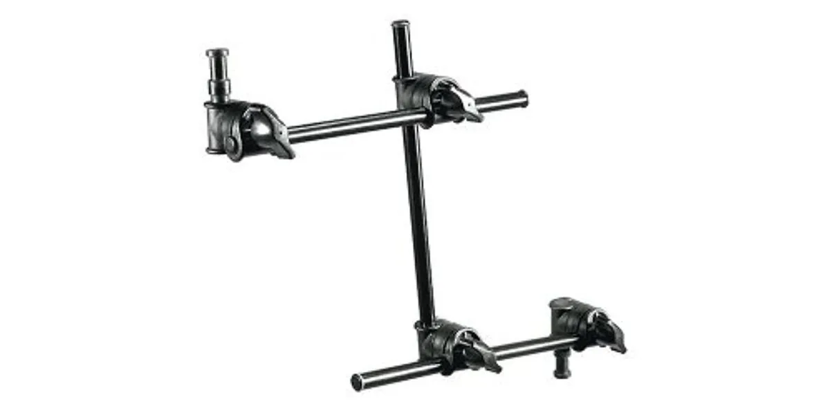 Black three-section articulated arm with 5/8 inch spigot and 1/4 inch thread