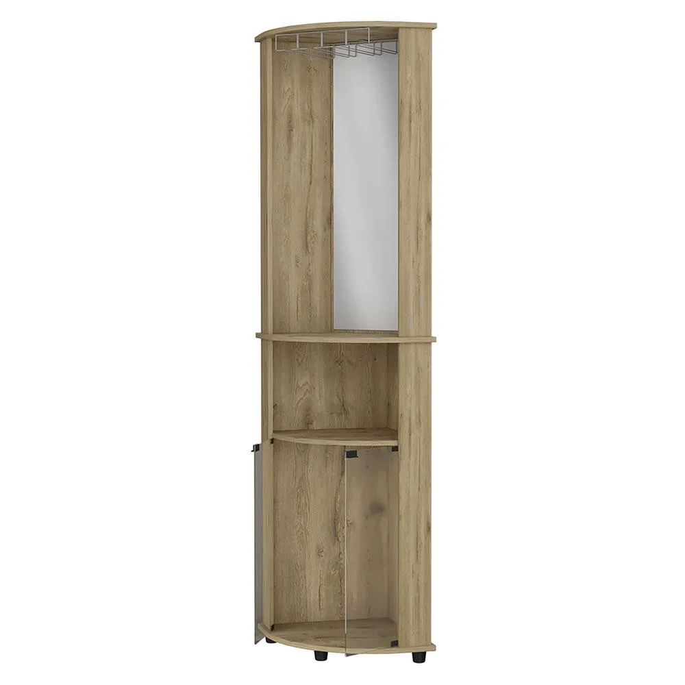 FM FURNITURE FM FURNITURE Oregon Corner Bar Cabinet 3-Tier Shelf Glass Rack Beige FM8989MLM — product photo