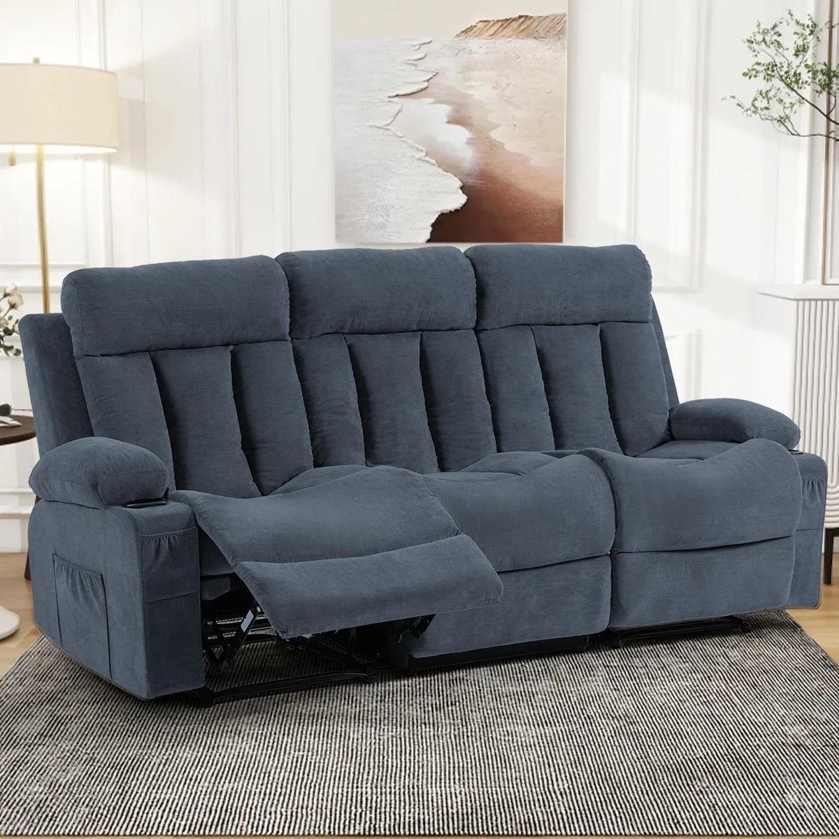 VANBOW VANBOW 3-Seater Manual Recliner Sofa Blue — product photo