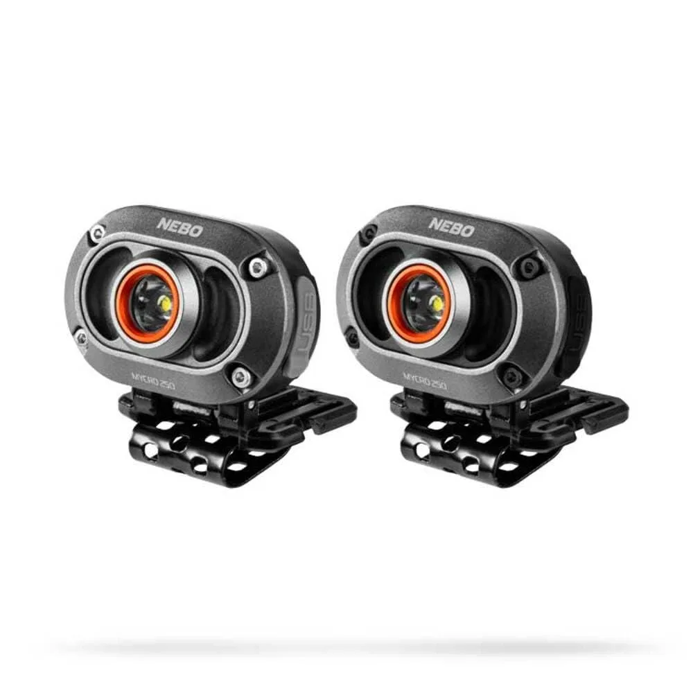 Two compact headlamps with adjustable reflective straps and detachable cap clips