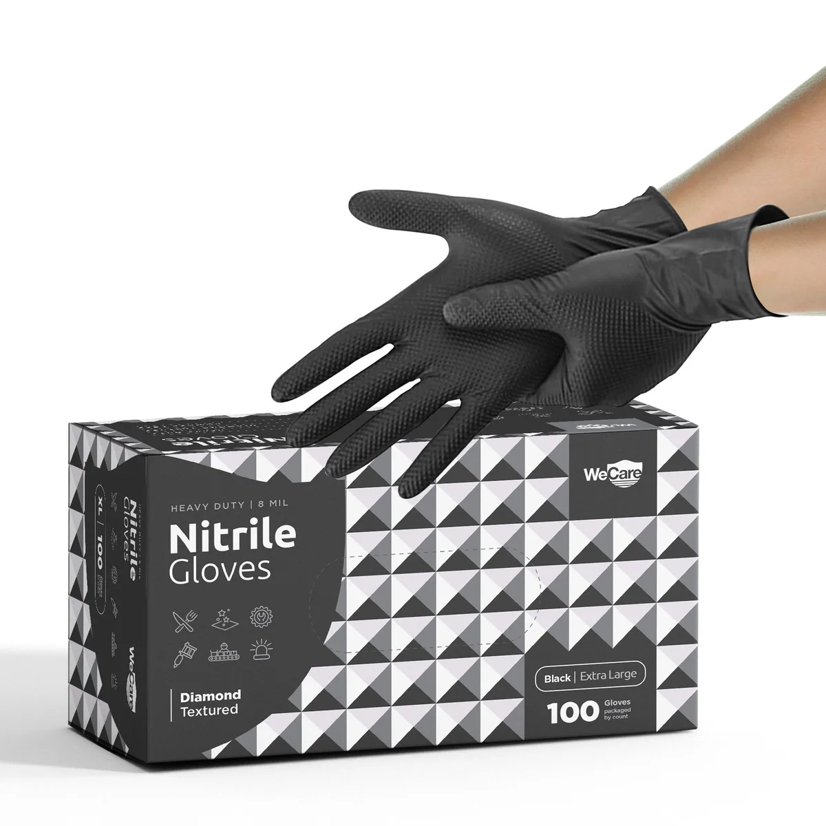 WeCare WeCare Diamond Texture Gloves 8 Mil Nitrile XL 100 Count Black — product photo