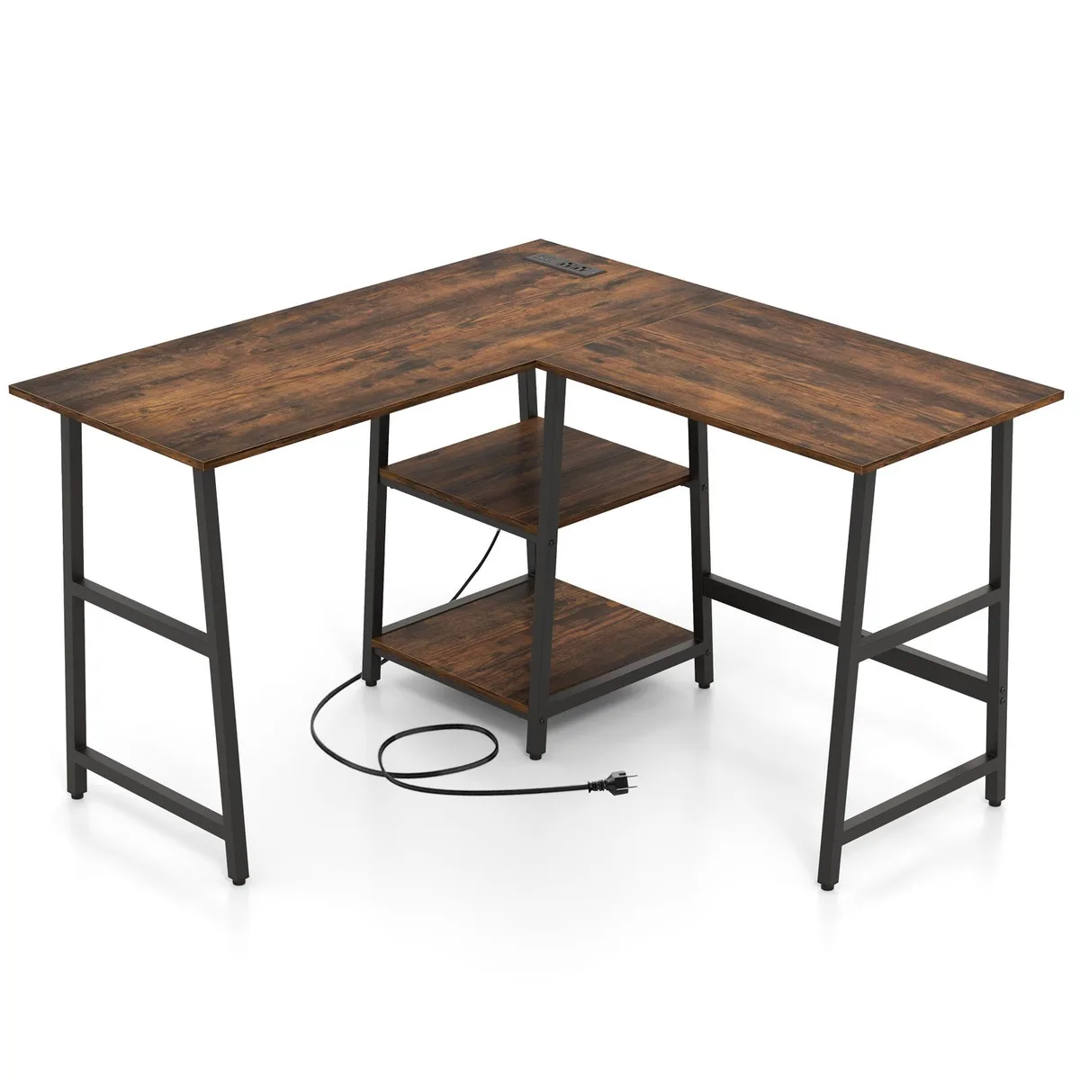 SlickBlue SlickBlue L-Shaped Corner Desk Brown Rustic 58x47x30in 110lb — product photo