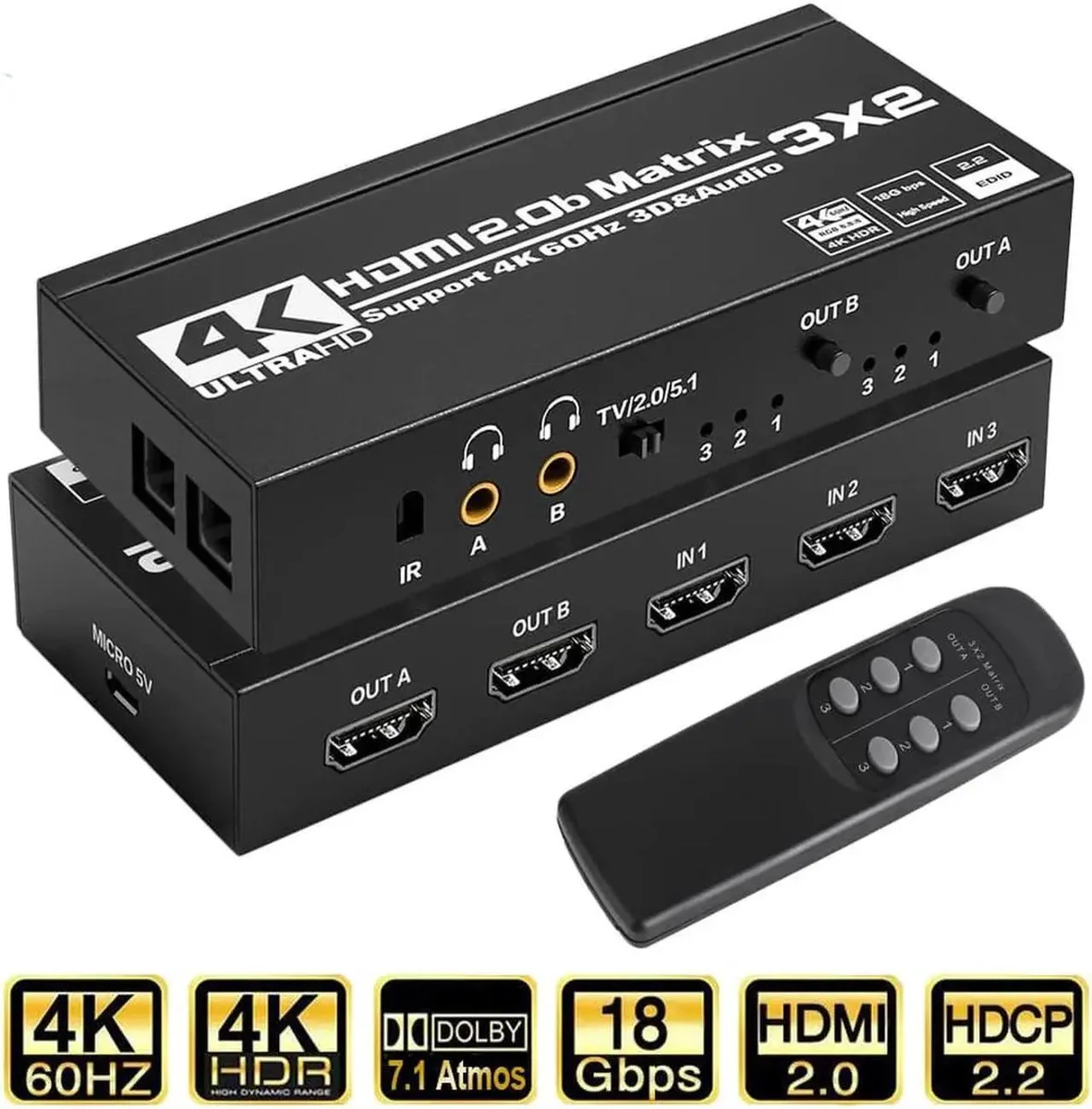 Vszerda Vszerda 4K HDMI Matrix Switch 3x2 Audio Extractor (OZJ5) — product photo