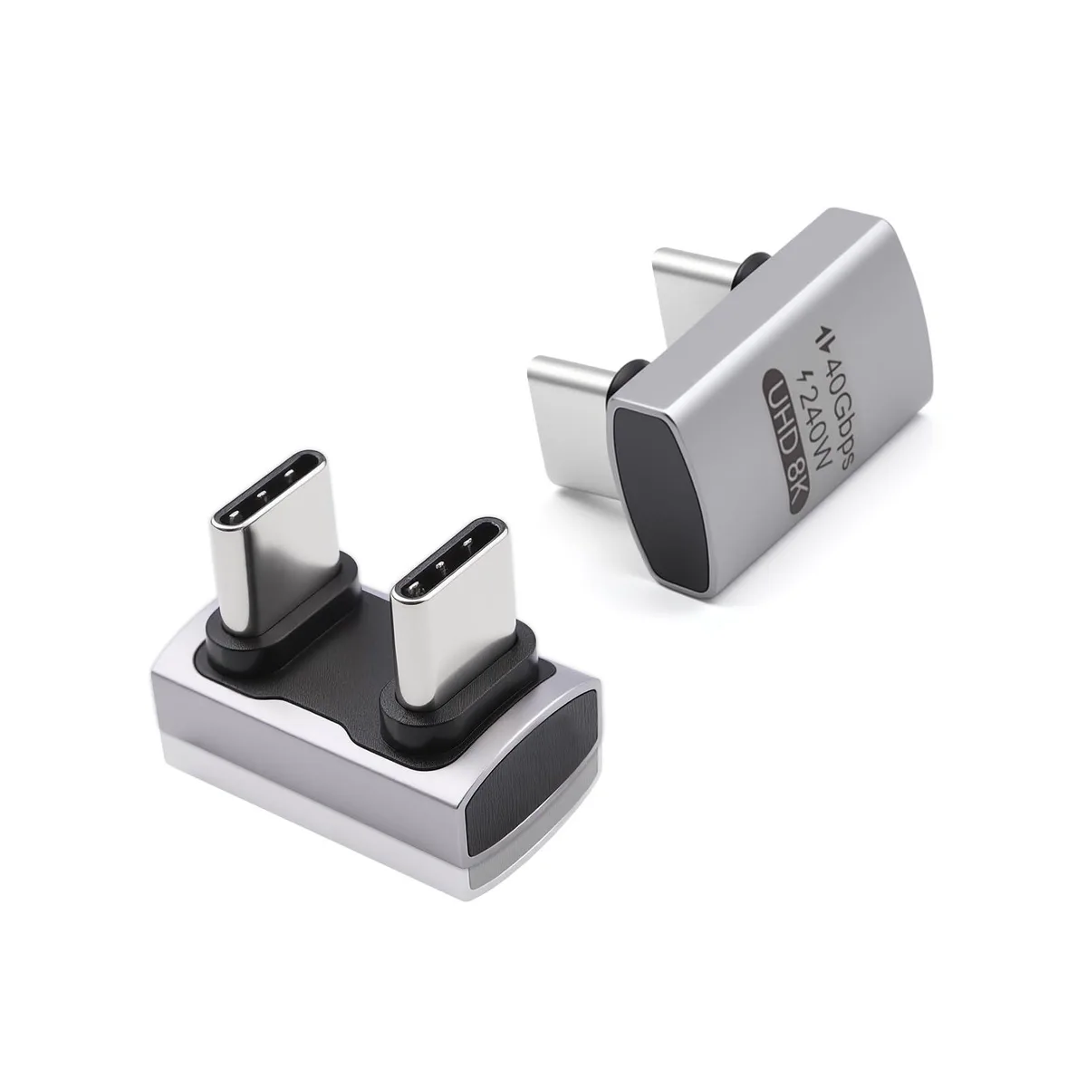 BUCIER BUCIER USB C 180 Degree Adapter 240W 40Gbps 8K@60Hz U Shape Male to Male Silver — product photo