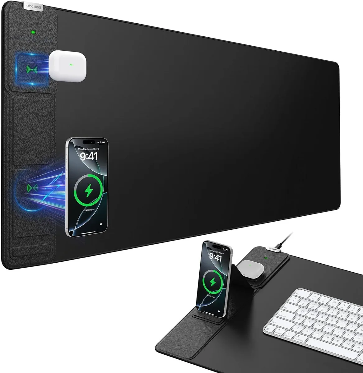 BAOFENG BAOFENG Wireless Charging Mouse Pad 31.5x15.8 with Foldable Phone Holder Black — product photo