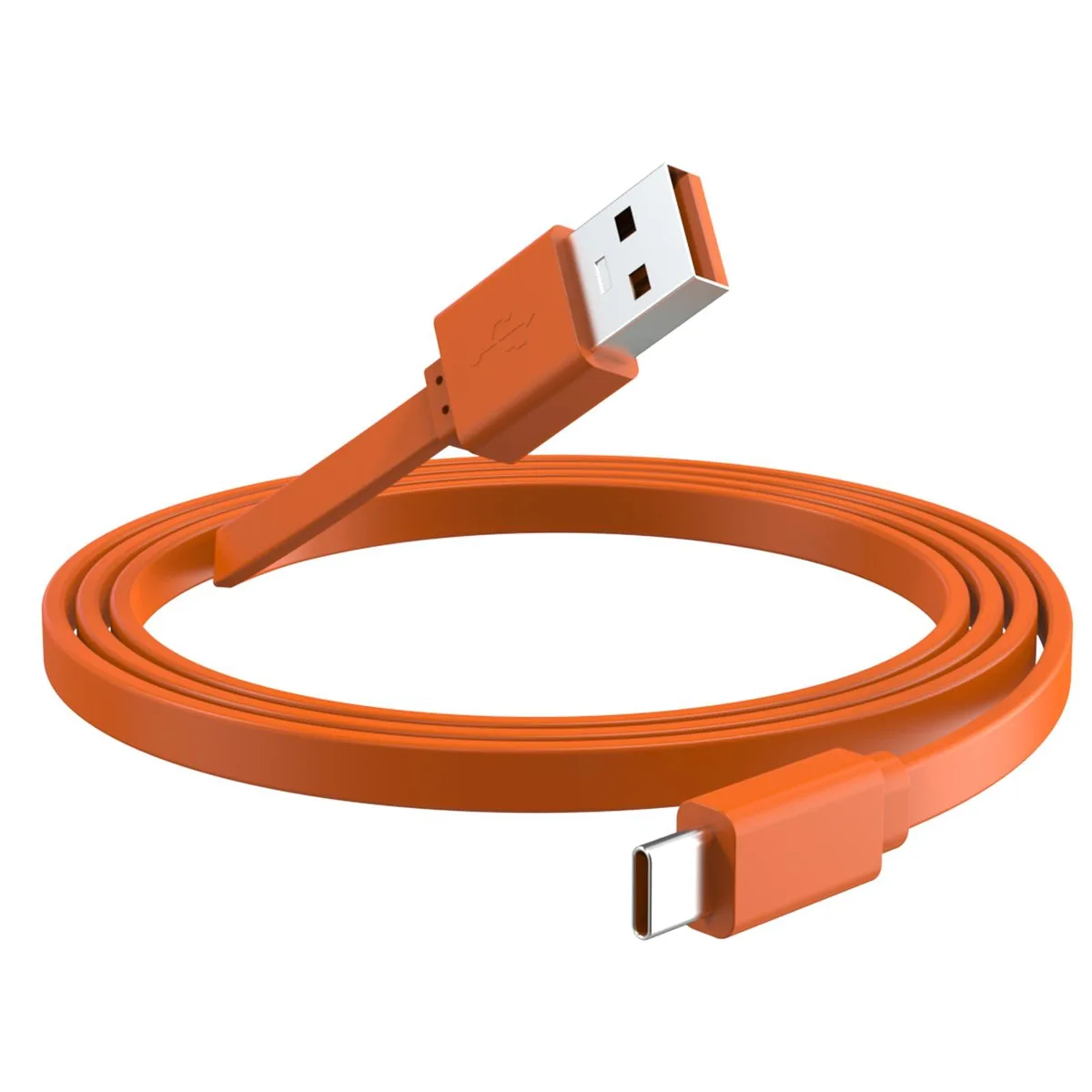 Orange USB-C charging cable, flat tangle-free design, 3.3FT length
