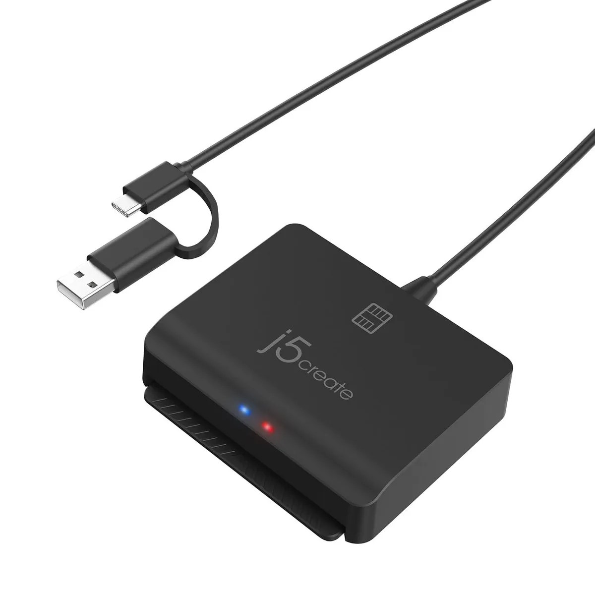 Compact USB smart card reader with matte black finish and card slot