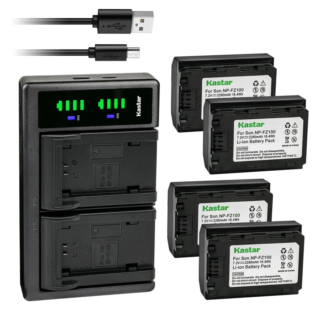 Kastar Kastar NP-FZ100 4-pack rechargeable battery &amp; LTD2 USB charger for Sony NP-FZ100 NPFZ100 BC-QZ1 — product photo