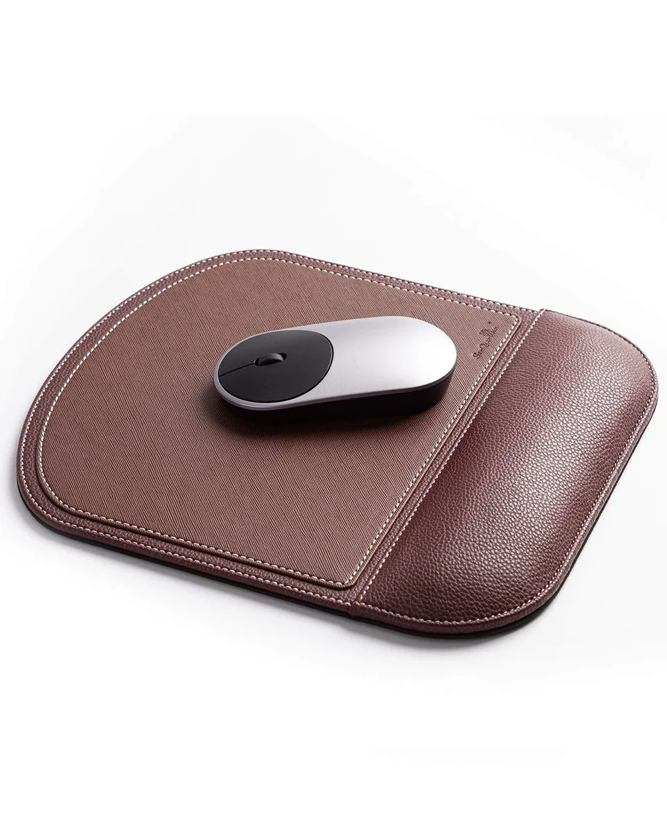  BONNY DODO Brown Leather Mouse Pad with Wrist Rest 10.24 x 9.1 in — product photo