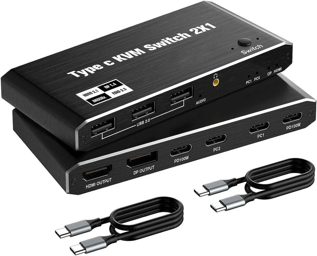 Vszerda Vszerda 2-Port USB-C KVM Switch 8K60 4K120 100W PD — product photo