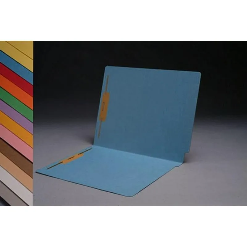 Dark blue file folders with reinforced end tabs and fasteners, box of 50