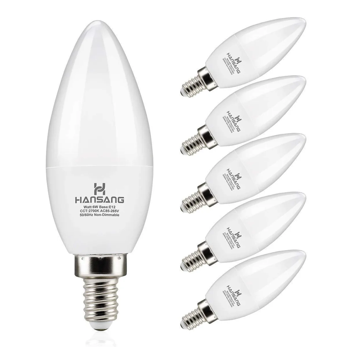  Hansang E12 Candelabra LED Light Bulbs 60W Eq 2700K 600LM CRI85+ B11 Non-Dimmable 6 Pack — product photo