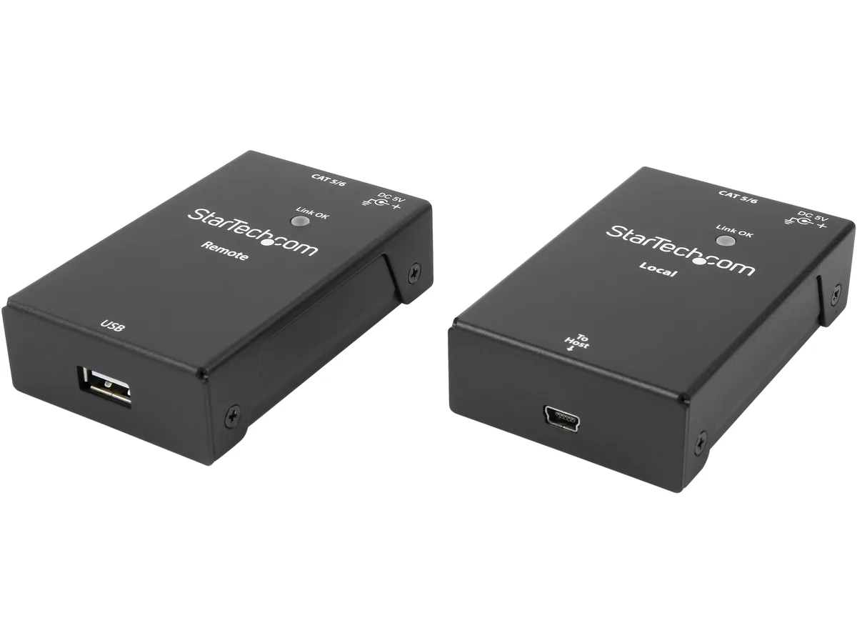 Black metal local and remote extender units with USB and RJ45 ports