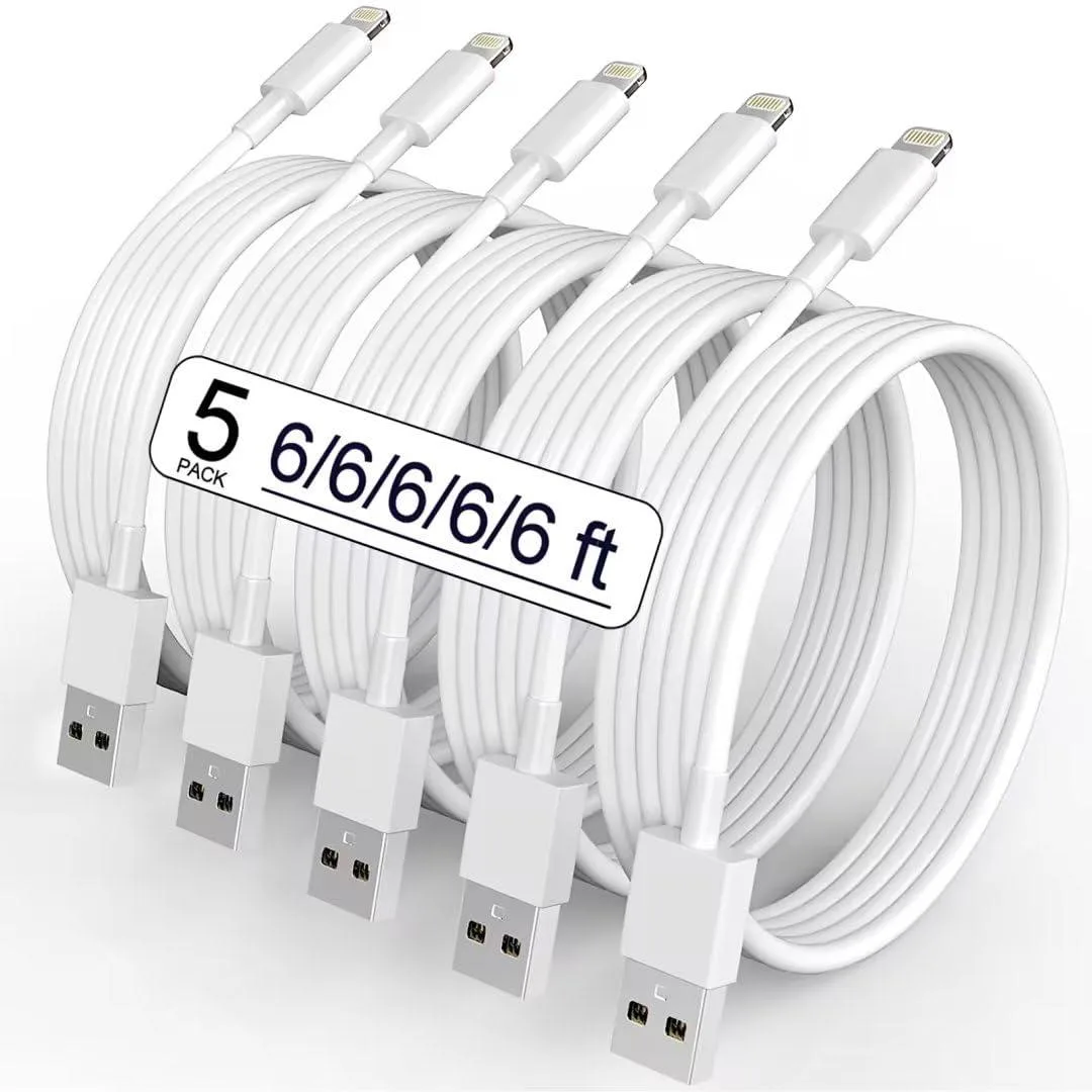 No Sew No Sew 5-Pack 6ft Lightning Cable USB-A 2.4A White — product photo